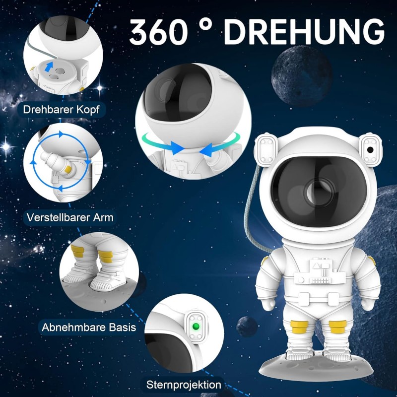 Astronaut Sternenprojektor Stern Galaxy Projektor USB LED Kinder Nachtlicht mit Timer,LED Sternenprojektor Lampe Kinder