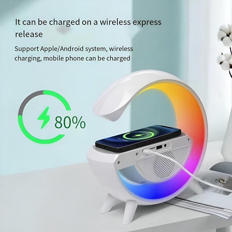 Mini Wireless Charger Speaker, Wireless Charger Atmosphere Lamp, Alarm Clock with Wireless Charger, Bedside Lamps, Ambient