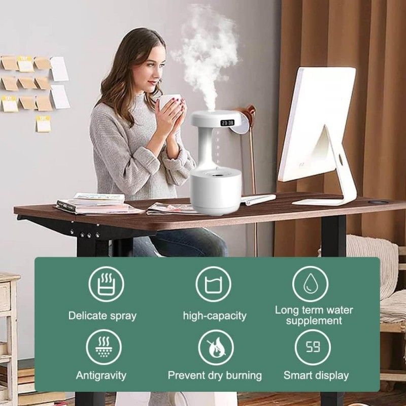 Humidificateur De Gouttelettes D'Eau Anti-Gravité De 800 Ml,Brumisateur à Ultrasons Avec éCran Led,Gouttes D'Eau En LéVitation