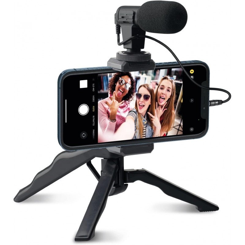 Mobility Lab - ML305578 - Kit Vlogging - Trépied spécial ou poignée - Support Smartphone Universel - Lumière vidéo - Microphone