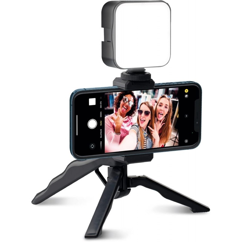 Mobility Lab - ML305578 - Kit Vlogging - Trépied spécial ou poignée - Support Smartphone Universel - Lumière vidéo - Microphone