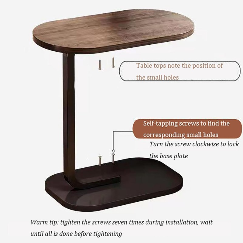 Table d'appoint industrielle, table d'appoint de canapé en forme de C – Assemblage facile, station de travail portable pour