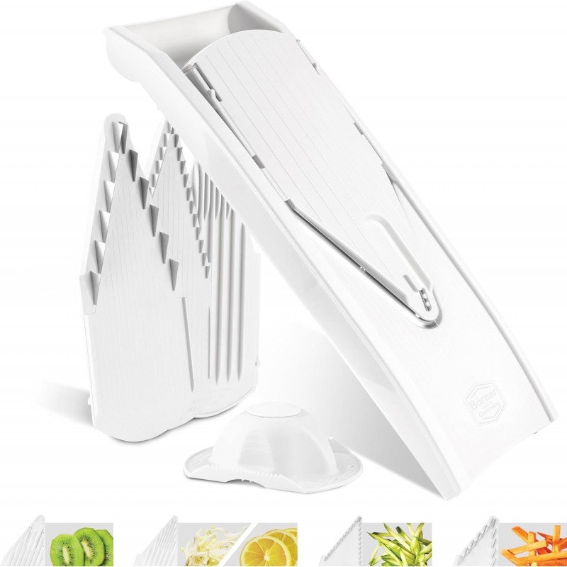 Börner Mandoline V1 ClassicLine (Starter Set) • Mandoline Réglable pour Légumes & Fruits • Avec 4 Inserts, Porte-fruits •